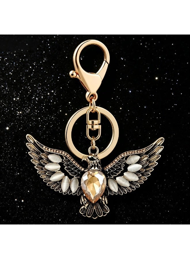 1PCS Vintage Eagle Keychain with Crystal & Opal Details, Retro Gold-Tone Bird Pendant Key Ring for Car Keys, Bags & Backpacks, Decorative Accessory Gift for - Image 4