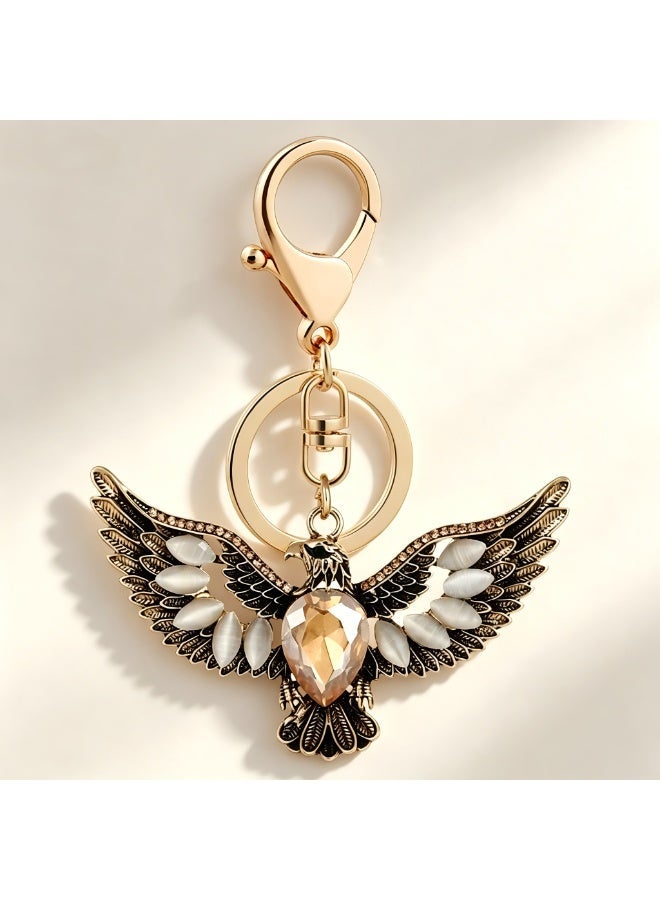1PCS Vintage Eagle Keychain with Crystal & Opal Details, Retro Gold-Tone Bird Pendant Key Ring for Car Keys, Bags & Backpacks, Decorative Accessory Gift for - Image 2