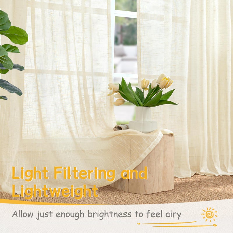 YoungsTex 40 Inch Length Linen Kitchen Window Curtains, Small Drapes with Rod Pocket Back Tab Semi Sheer Light Filtering for Bathroom Winows Over Sink, Beige, 2 Panels, 34 X 40 Inch - Image 4