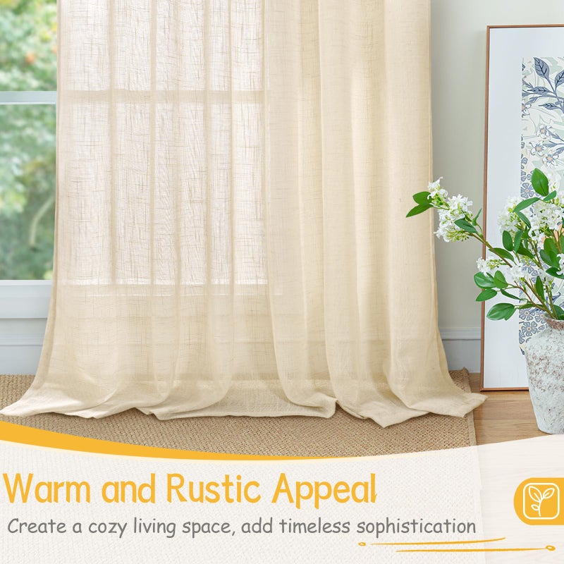 YoungsTex 40 Inch Length Linen Kitchen Window Curtains, Small Drapes with Rod Pocket Back Tab Semi Sheer Light Filtering for Bathroom Winows Over Sink, Beige, 2 Panels, 34 X 40 Inch - Image 5
