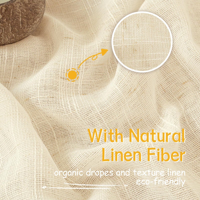 YoungsTex 40 Inch Length Linen Kitchen Window Curtains, Small Drapes with Rod Pocket Back Tab Semi Sheer Light Filtering for Bathroom Winows Over Sink, Beige, 2 Panels, 34 X 40 Inch - Image 3