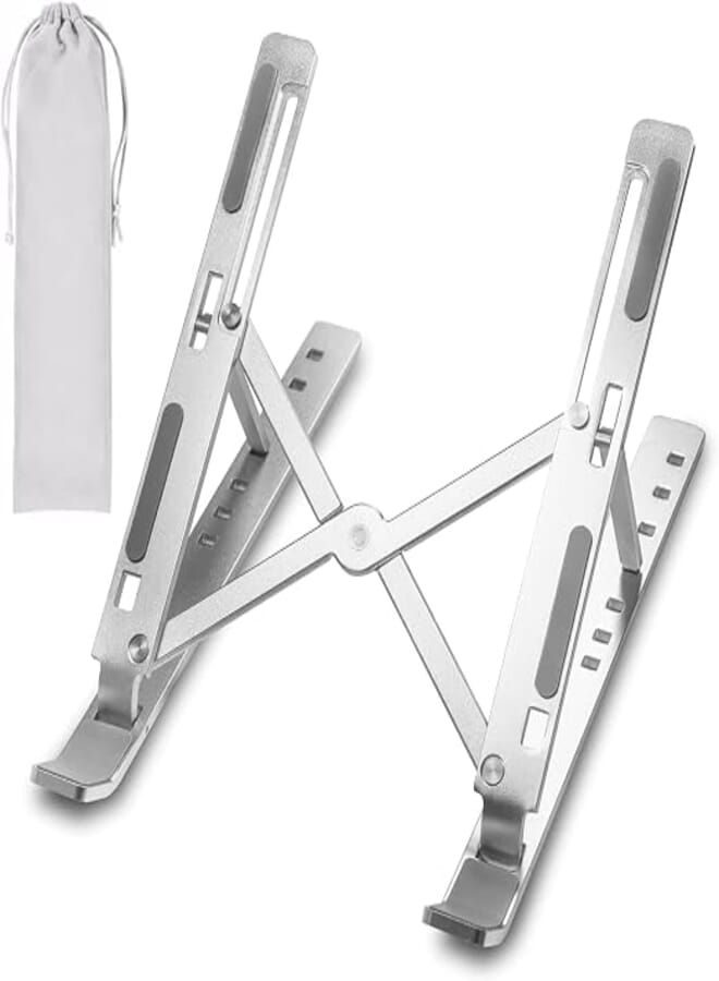 7 Angles Adjustable Laptop Stand for Desk, Aluminum, Compatible With MacBook Air Pro, Lenovo, HP, Dell, All Other Laptops 10-15.6 Inch (Silver)
