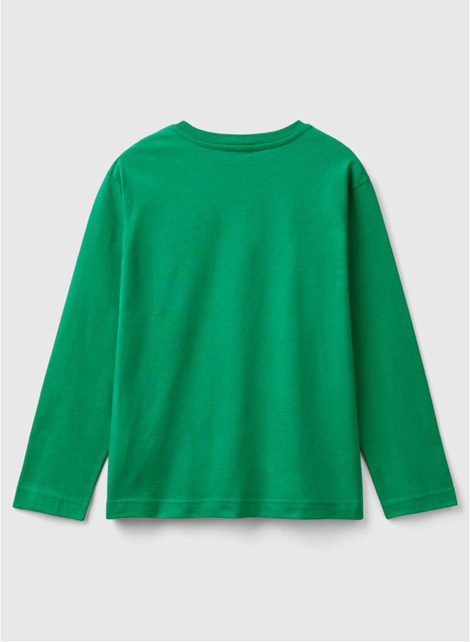 Benetton Boys Crew Neck Printed Long Sleeve T-shirt - Image 2