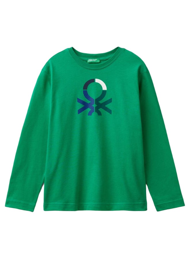 Benetton Boys Crew Neck Printed Long Sleeve T-shirt - Image 1