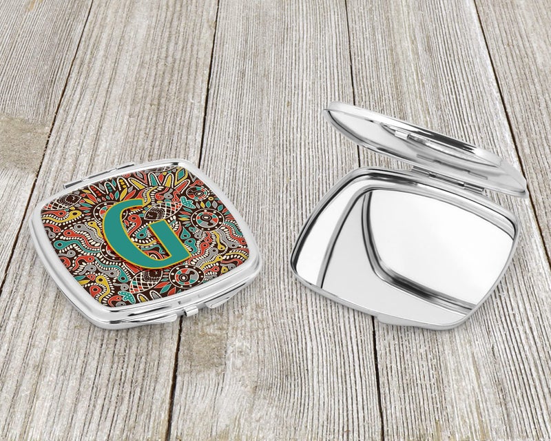 Caroline's Treasures CJ2013-GSCM Letter G Retro Tribal Alphabet Initial Compact Mirror Decorative Travel Makeup Mirror for Women Girls Gifts Pocket Makeup Mirror Folding Handheld - Image 3