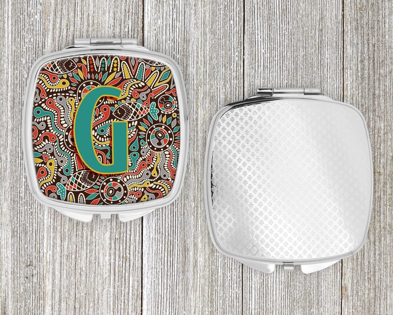 Caroline's Treasures CJ2013-GSCM Letter G Retro Tribal Alphabet Initial Compact Mirror Decorative Travel Makeup Mirror for Women Girls Gifts Pocket Makeup Mirror Folding Handheld - Image 4