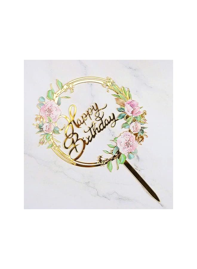 S-TOP 3 Pcs Flowers Cake Toppers Acrylic Happy Birthday Cake Toppers Various Birthday Party Wedding Cake Decoration - Image 2
