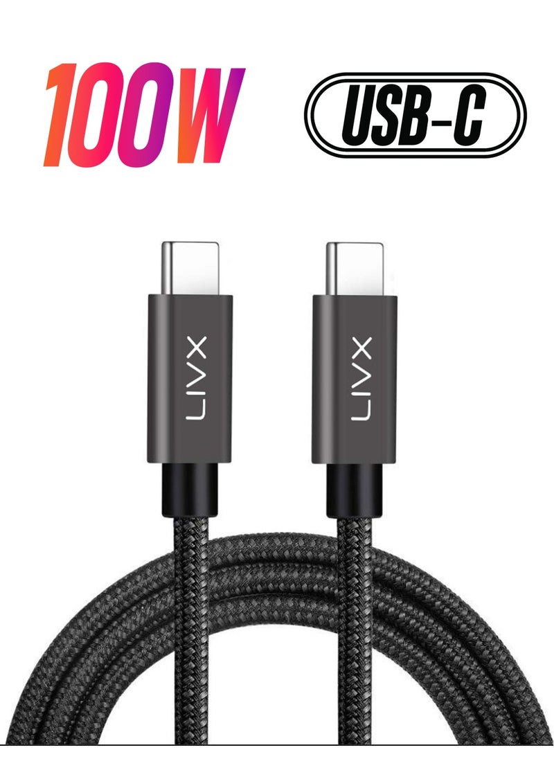 Livx - Solid 100W 5A Type C To Type C PD 2.0 5 Gbps Fast Charging and Data Cable 2 Meters Space Gray Lva-Tct - Image 1