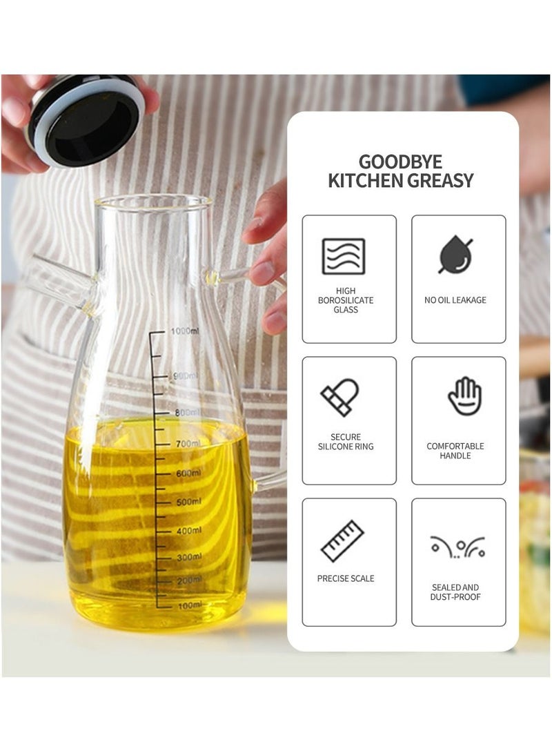 Borosilicate Oil Dispenser & Stoppers Bottle with Handle, Olive Oil Dispenser Glass Bottle 1L