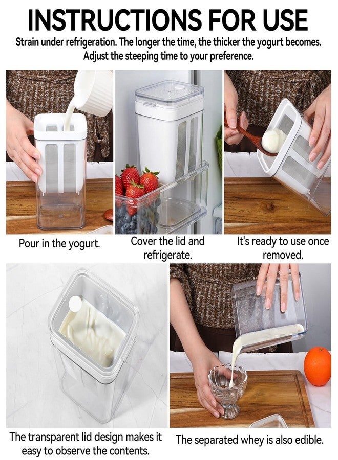 AOZUO 2 Packs Yogurt Strainer, 1100ML/37OZ Capacity Yogurt Strainer Separator with Stainless Steel Fine Mesh and Lid for Thick Greek Yogurt Soybean Milk Kefir Berries Fruit Juice Coffee - Image 4