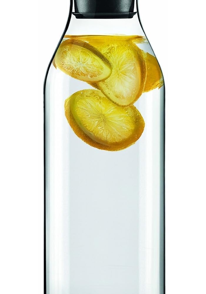 Eva Solo Fridge Carafe 1.0L Glass Water & Juice Carafe with Black Woven Cover, Drip-Free Pouring, Fits Most Fridge Doors, Dishwasher Safe, Scandinavian Design (Clear 1.4 L) - Image 1