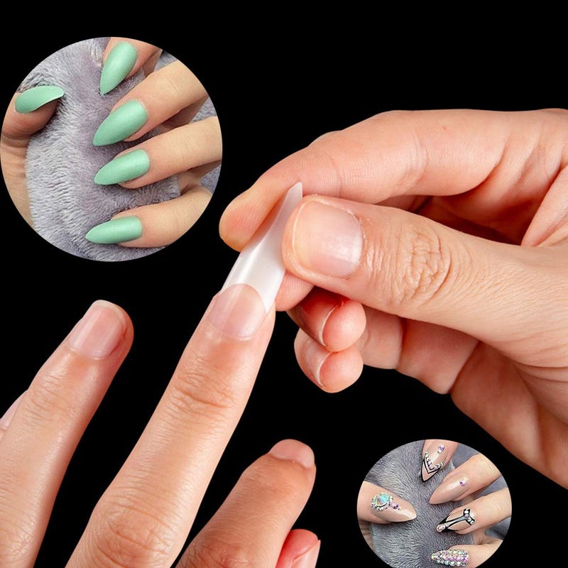 Beuniar Stiletto Nail Tips 500Pcs Short Sharp Ending False Acrylic Nails Tip Half Cover 10 Sizes with Box for Nail Salons Home DIY (Natural) - Image 4