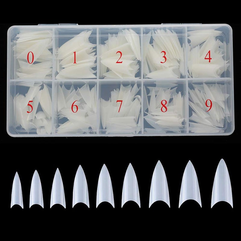 Beuniar Stiletto Nail Tips 500Pcs Short Sharp Ending False Acrylic Nails Tip Half Cover 10 Sizes with Box for Nail Salons Home DIY (Natural) - Image 1