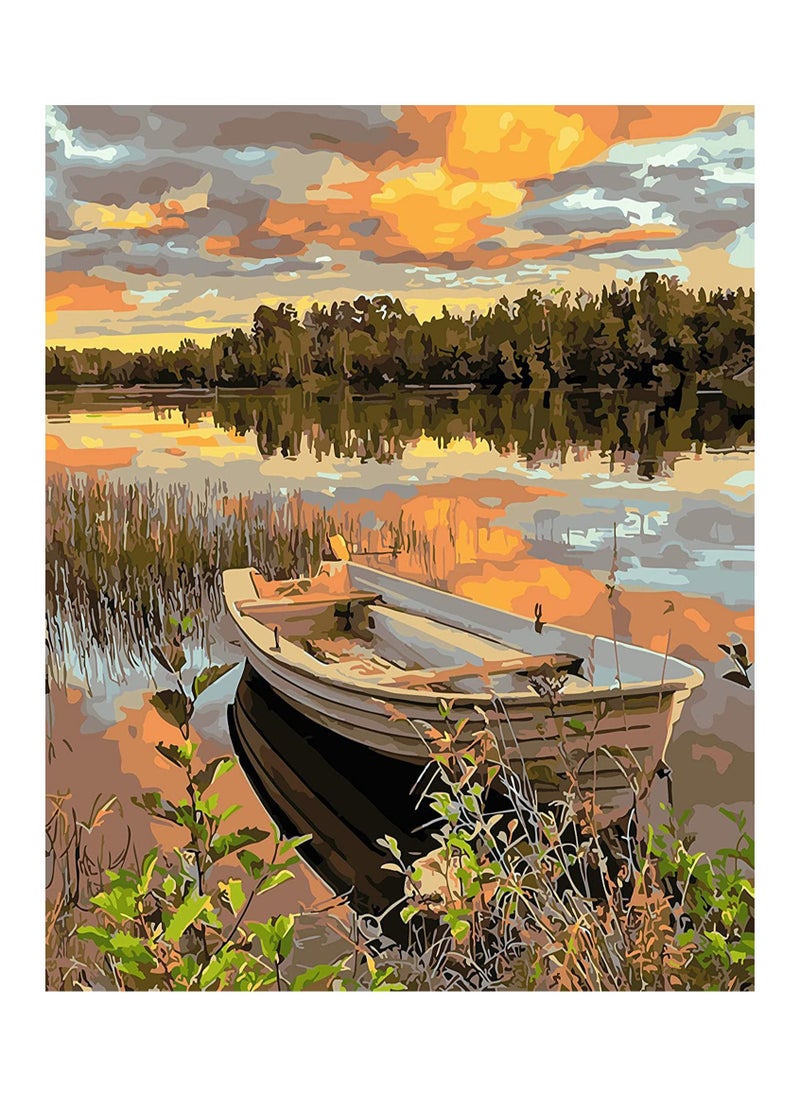 واي آند دي DIY Oil Painting Paint by Numbers Kits for Adult Color According to The on Canvas 16x20 inch Lakeside Boat, Drawing with Brushes Christmas Decor (Without Frame)  - Image 1