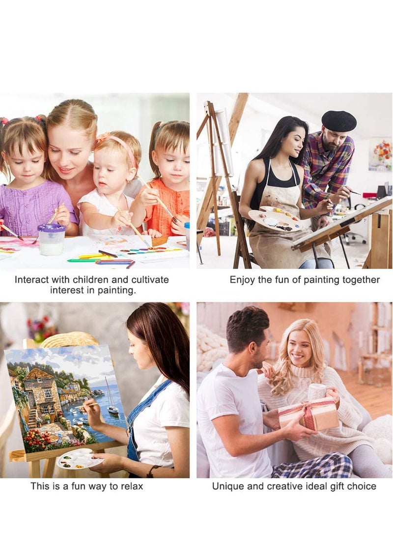 واي آند دي DIY Oil Painting Paint by Numbers Kits for Adult Color According to The on Canvas 16x20 inch Lakeside Boat, Drawing with Brushes Christmas Decor (Without Frame)  - Image 5