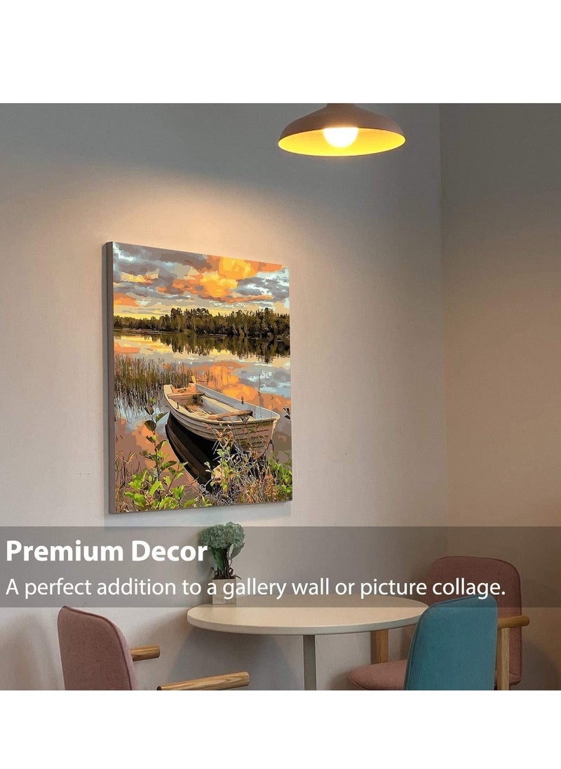 واي آند دي DIY Oil Painting Paint by Numbers Kits for Adult Color According to The on Canvas 16x20 inch Lakeside Boat, Drawing with Brushes Christmas Decor (Without Frame)  - Image 2