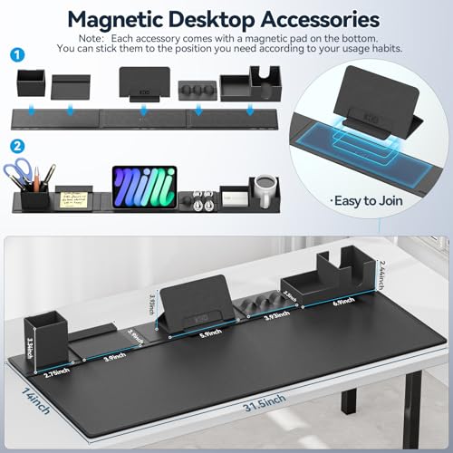 KDD Desk Pad Mat Set, 6 in 1 Mouse Mat with Magnetic Desktop Storage Accessories DIY Feature for Phone and Tablet Stand/Cup Holder/Pen Card Holder/Cable Management for Home Office Accessories - Image 5