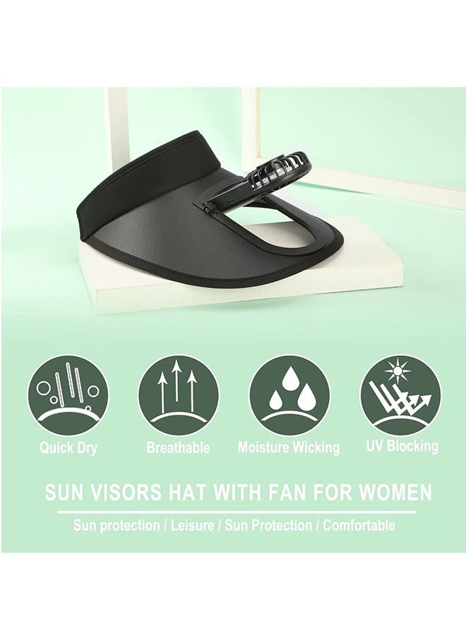 زفيف قبعات Sun Visor مع مروحة ، wvisor مع مروحة مدمجة 2 في 1 Fan Visor Hat قبعة التبريد في الهواء الطلق قبعة مروحة محمولة القبعة قابلة للتعديل مع مروحة الحكم الشمس مع 3 أوضاع مؤقت للنساء UPF 50+ - Image 3