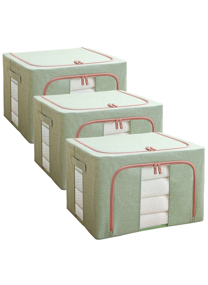 Qiccijoo Qiccijoo 3Pack Clothes Storage Bag Foldable Closet Organizers Storage Containers,Large Storage Bins for Comforters, Blankets, Bedding,Toys, Books, Foldable with Sturdy Zipper,Clear Window, 72L-Green  - Image 1