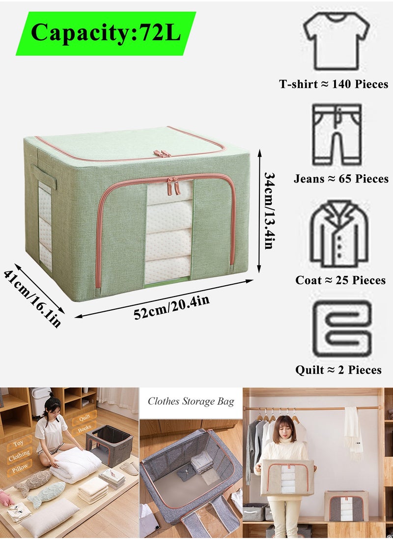 Qiccijoo Qiccijoo 3Pack Clothes Storage Bag Foldable Closet Organizers Storage Containers,Large Storage Bins for Comforters, Blankets, Bedding,Toys, Books, Foldable with Sturdy Zipper,Clear Window, 72L-Green  - Image 2