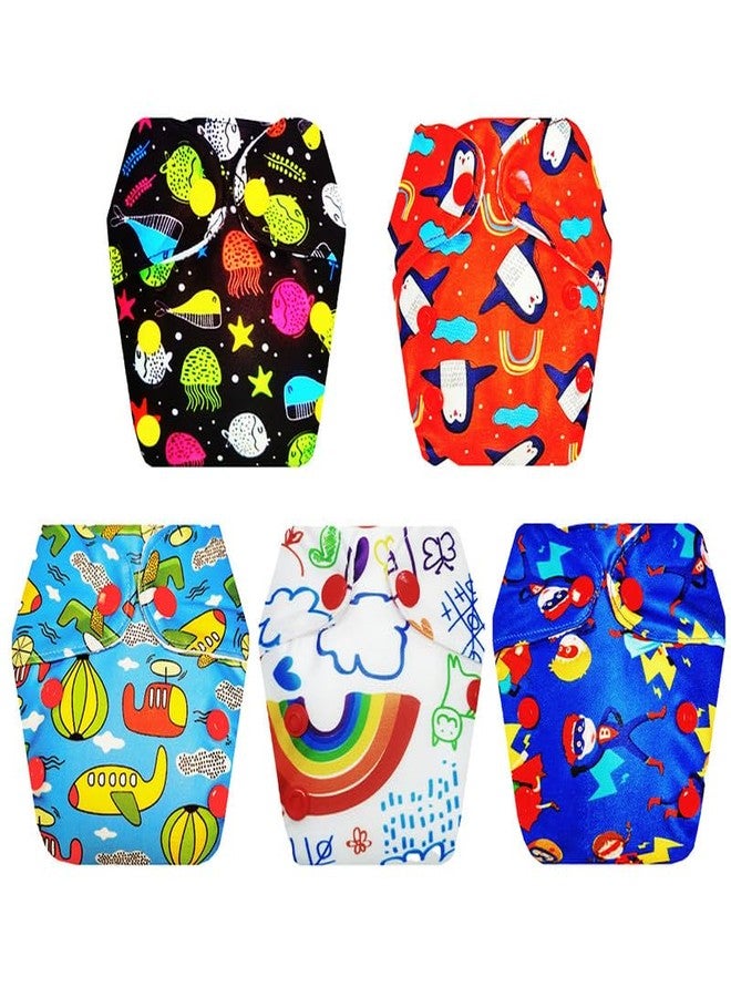 حفاضات قماشية فاخرة من دمبلدو للأطفال حديثي الولادة مع حشوة داخلية (عبوة من 5 قطع) | مضادة للحساسية | قابلة لإعادة الاستخدام والغسل | سريعة الجفاف | ضرورية للاستخدام اليومي | من 0 إلى 4 أشهر | للجنسين - Image 1