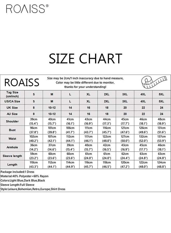 roaiss Women's Casual Denim Shirt Dress Loose Fit Button Closure Denim Dress With Pockets On Both Sides Lightweight Long Dress - Image 5
