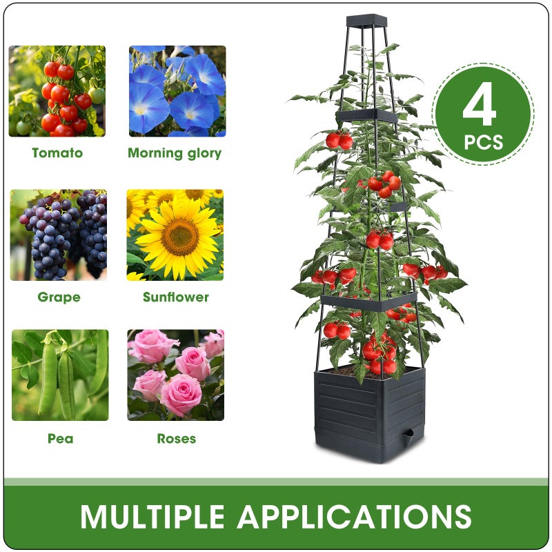 MQFORU Tomato Planter Boxes with Trellis Outdoor, 57" Self Watering Raised Garden Bed, Tall Square Planters for Indoor Plants, Large Tomato Cage for Patio, Use for Indoor Outdoor (4) - Image 5