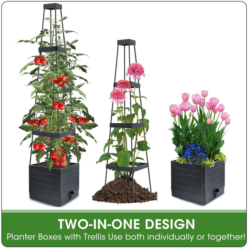 MQFORU Tomato Planter Boxes with Trellis Outdoor, 57" Self Watering Raised Garden Bed, Tall Square Planters for Indoor Plants, Large Tomato Cage for Patio, Use for Indoor Outdoor (4) - Image 4