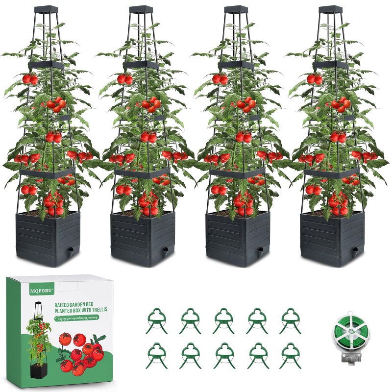MQFORU Tomato Planter Boxes with Trellis Outdoor, 57" Self Watering Raised Garden Bed, Tall Square Planters for Indoor Plants, Large Tomato Cage for Patio, Use for Indoor Outdoor (4) - Image 1