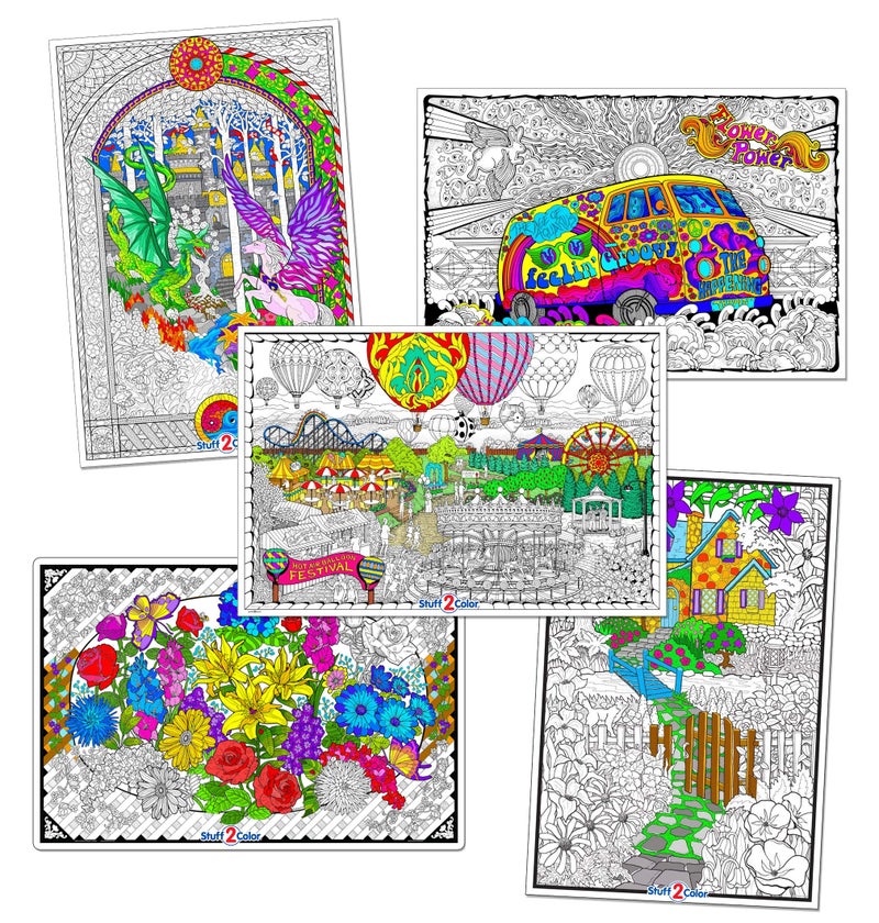 Stuff2Color Giant Coloring Poster 5 Pack Big 325 x 22 Inch Line Art Coloring Posters Great for Family Time Kids Classrooms Care Facilities Arts and Crafts Projects and Group Activities