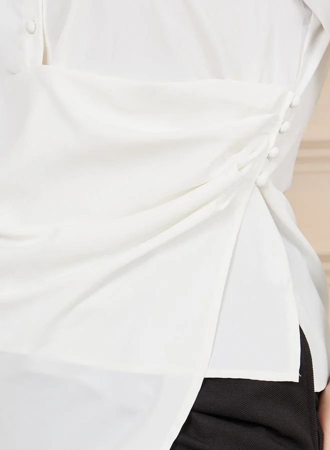ستايلي Plus Asymmetric Hem Wrap Button Closure Collared Top