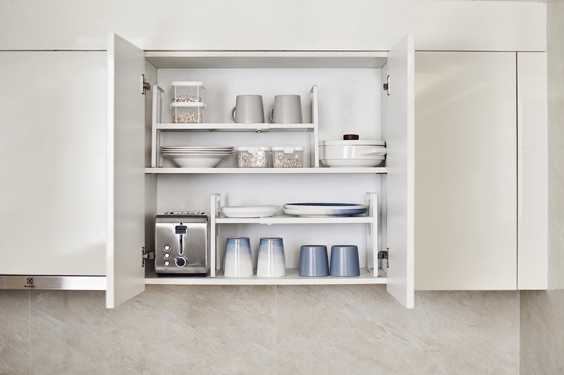 Nxconsu Cabinet Shelf Expandable Height Adjustable Shelf Organizer Riser For Kitchen Cabinet Pantry Cupboard Under Sink Countertop Organization Storage Space Saver Stackable Heavy Duty Metal White Xl - Image 5