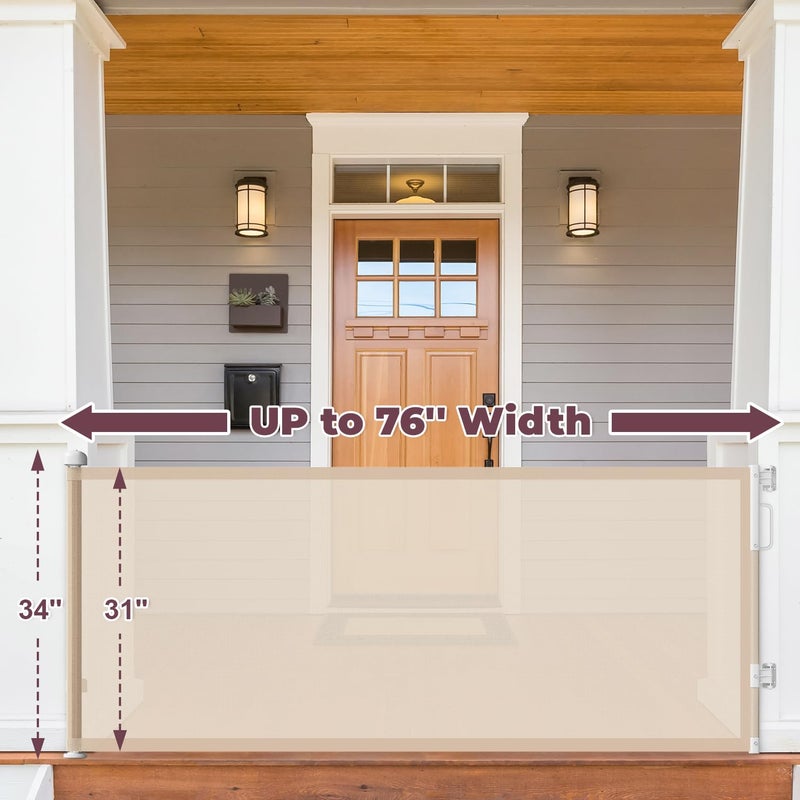 Cideny 76'' Retractable Baby Gates Extra Wide, Mesh Long Dog Gate for Wide Openings, Indoor Outdoor Stair Gate for Doorways Hallways Deck Porch, Child Pet Safety Essentials for Home, Beige - Image 2