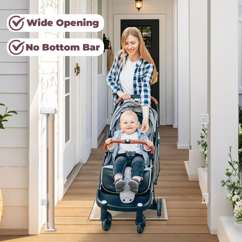 Cideny 76'' Retractable Baby Gates Extra Wide, Mesh Long Dog Gate for Wide Openings, Indoor Outdoor Stair Gate for Doorways Hallways Deck Porch, Child Pet Safety Essentials for Home, Beige - Image 5