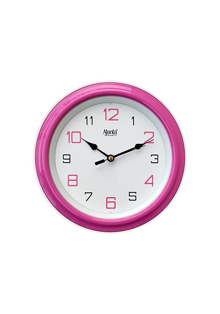 Ajanta Abstract Wall Clock – Pink Plastic Frame, 20.5 x 20.5 x 3.5 cm | Round Quartz Analog Clock for Home, Office & Kitchen - Image 1