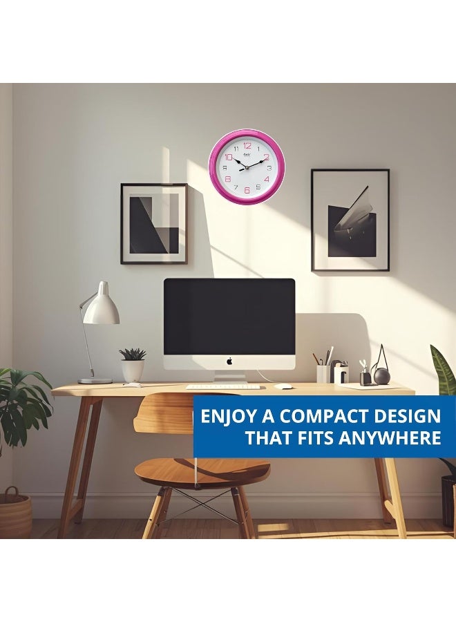 Ajanta Abstract Wall Clock – Pink Plastic Frame, 20.5 x 20.5 x 3.5 cm | Round Quartz Analog Clock for Home, Office & Kitchen - Image 4
