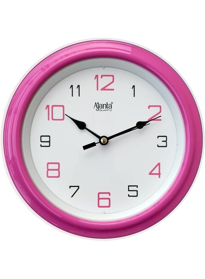 Ajanta Abstract Wall Clock – Pink Plastic Frame, 20.5 x 20.5 x 3.5 cm | Round Quartz Analog Clock for Home, Office & Kitchen - Image 1