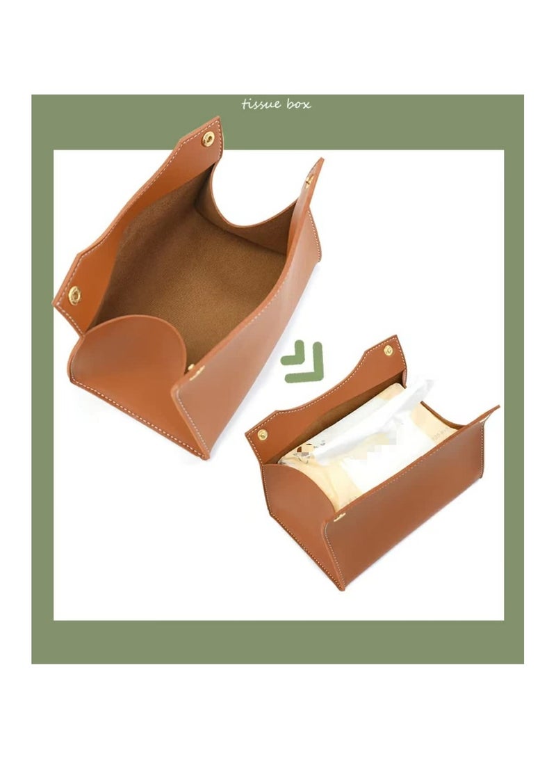 Excefore Tissue Box Cover, PU Leather Tissue Box Covers, Modern Tissue Cover Decorative Facial Tissue Organizer for Bathroom, Vanity Countertop, Tabletop, Car, Desk (Brown) - Image 3