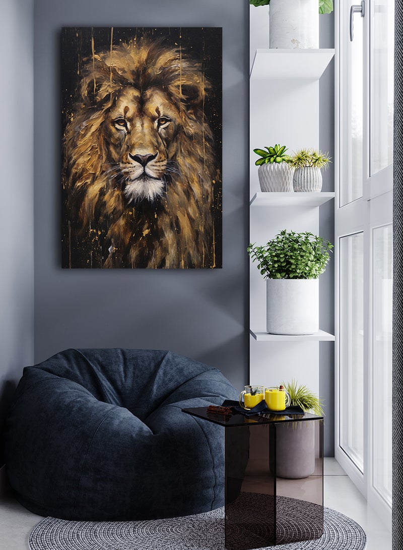 LOWHA Canvas Wall Art Stretched Over Wooden Frame with Golden Lion Painting - Image 3