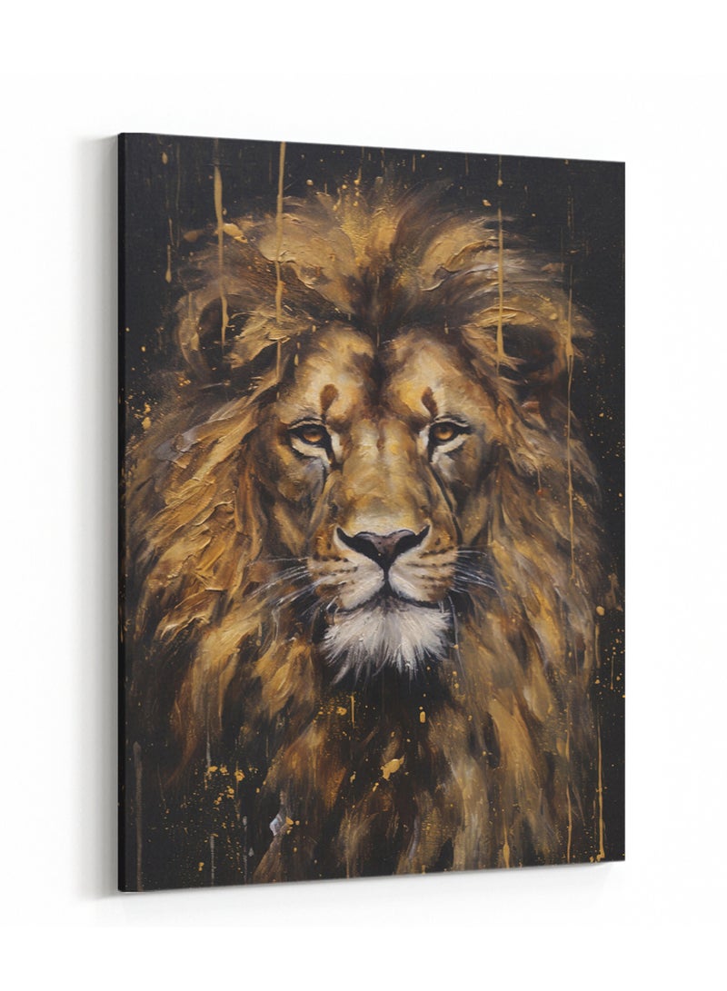 LOWHA Canvas Wall Art Stretched Over Wooden Frame with Golden Lion Painting - Image 4