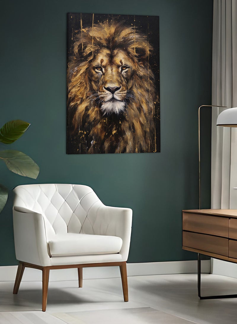 LOWHA Canvas Wall Art Stretched Over Wooden Frame with Golden Lion Painting - Image 2