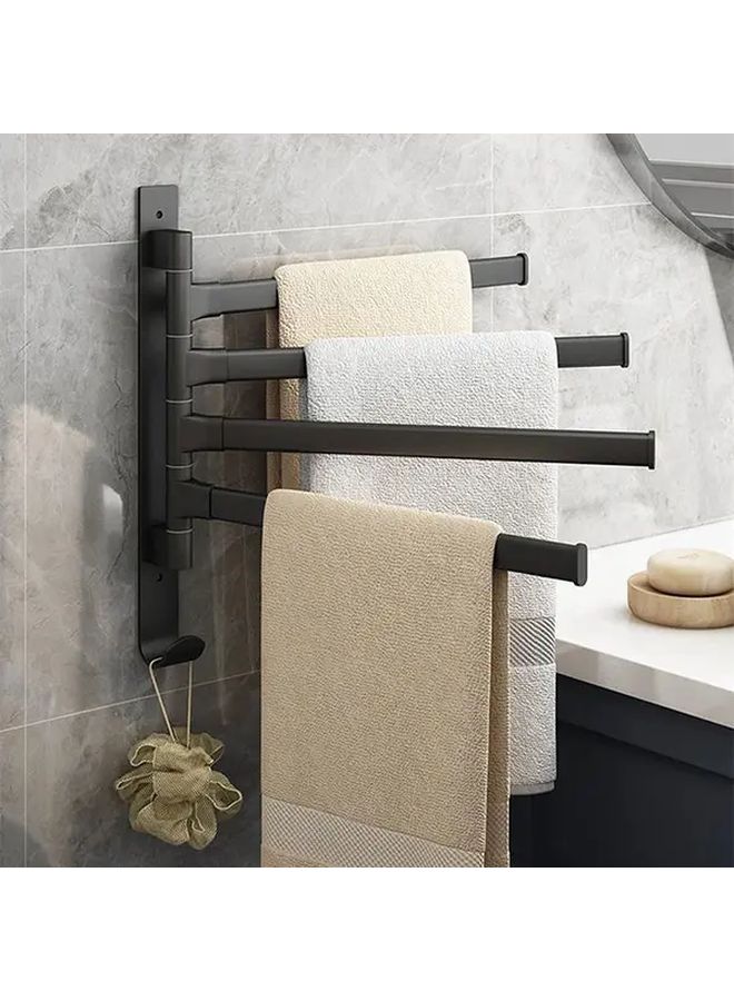 Black 2 Bar Rotatable Aluminum Bathroom Towel Rack Wall Mounted Space Saving - Image 1