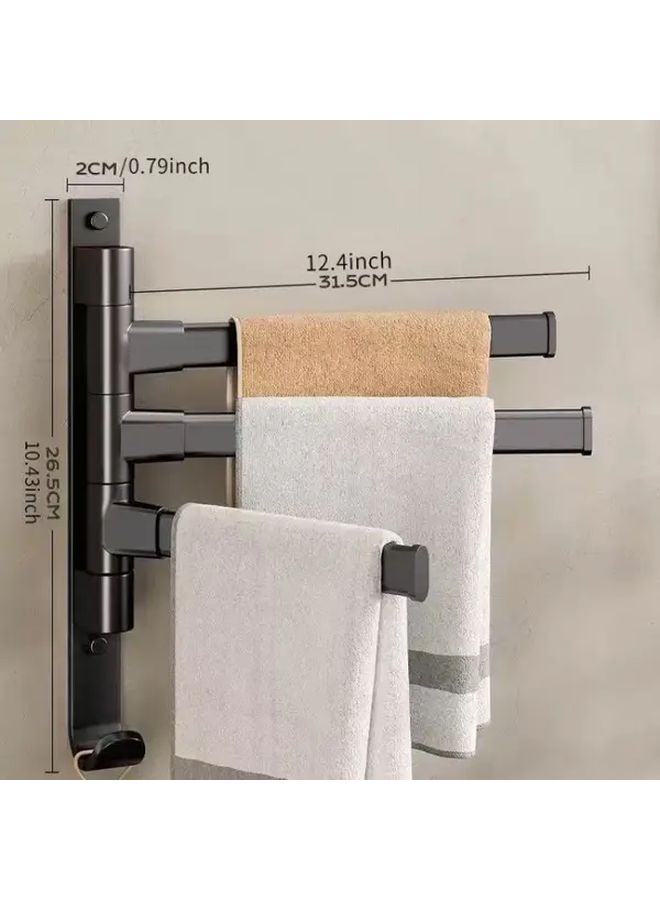 Black 2 Bar Rotatable Aluminum Bathroom Towel Rack Wall Mounted Space Saving - Image 5