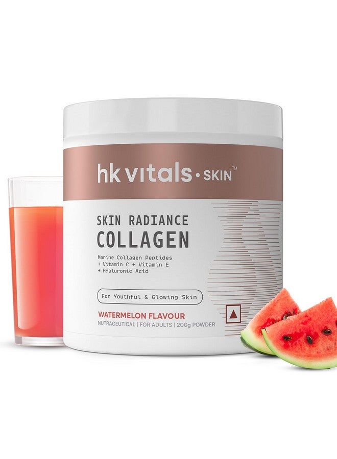 HEALTHKART مسحوق مكمل كولاجين البحر من هيلث كارت (بنكهة البطيخ، 200 جرام) | فيتامين C، E، هيالورونات الصوديوم | لبشرة وشعر وأظافر صحية، 1 قطعة - Image 1