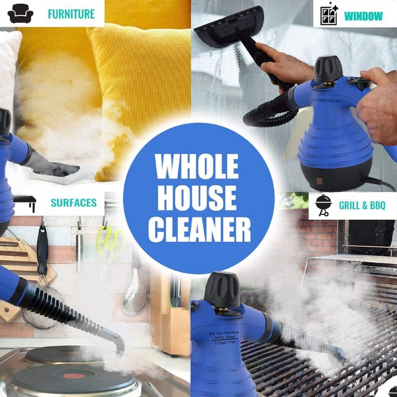 Comforday Handheld Pressurized Steam Cleaner - Multi-Purpose Steamer with 9-Piece Accessories Steam Cleaning Machine for Stain Removal, Curtains, Car Seats, Floor, Window (Blue) - Image 4
