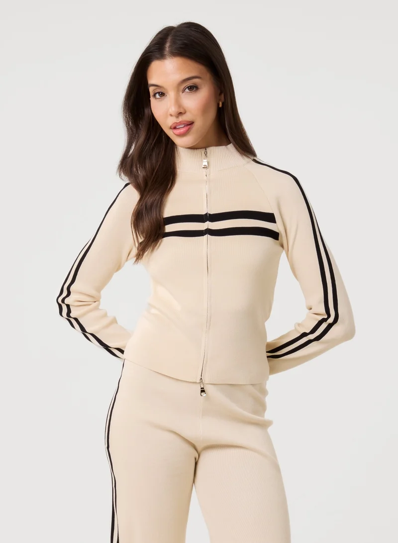 بينك فانيلا Stripe Front Zip Up Sweatshirt