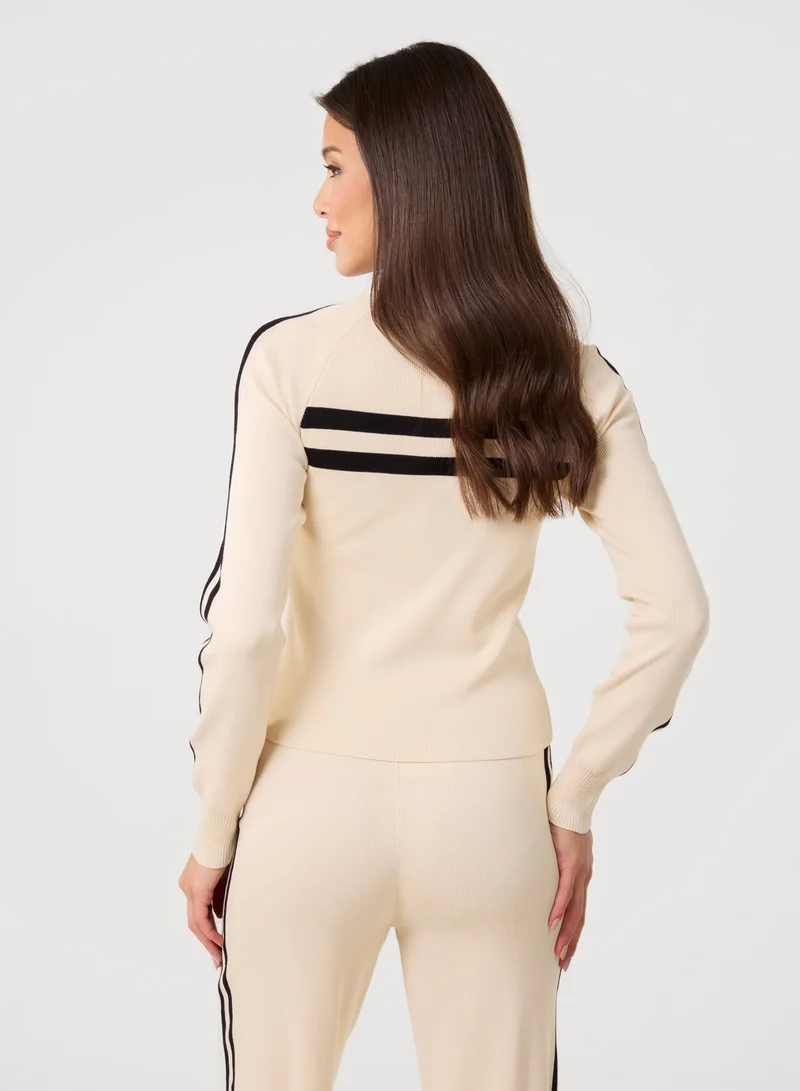 بينك فانيلا Stripe Front Zip Up Sweatshirt