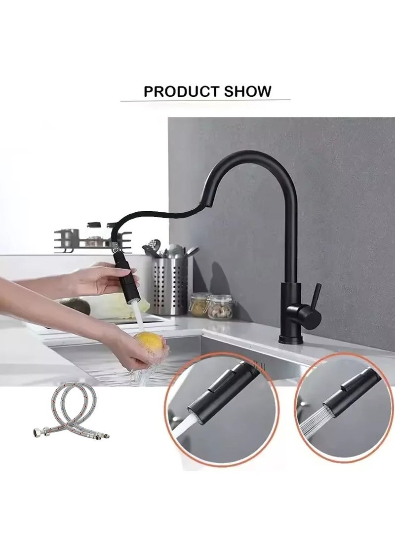 Black Kitchen Taps Mixer, 360°Swivel Kitchen Sink Faucet with Pull Out Spray 3 Modes, Stainless Steel Pull Down Sink Taps for Kitchen  - Image 2
