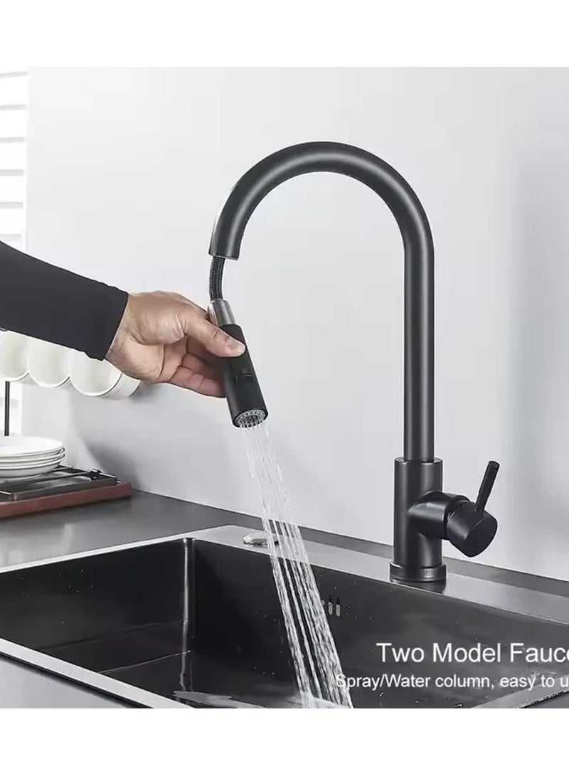 Black Kitchen Taps Mixer, 360°Swivel Kitchen Sink Faucet with Pull Out Spray 3 Modes, Stainless Steel Pull Down Sink Taps for Kitchen  - Image 1