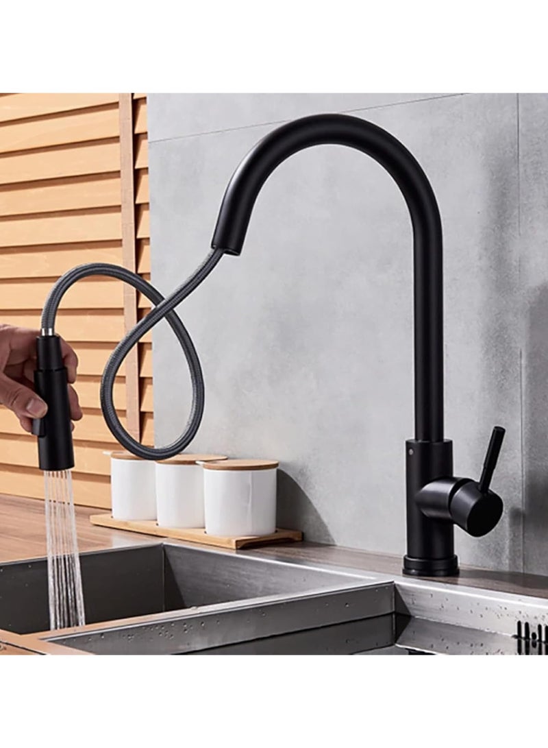 Black Kitchen Taps Mixer, 360°Swivel Kitchen Sink Faucet with Pull Out Spray 3 Modes, Stainless Steel Pull Down Sink Taps for Kitchen  - Image 4